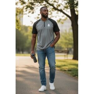 Army Of Nine Carbonwear Shirt Men's 2XL Gray Black Quarter Zip Baseball‎ Active